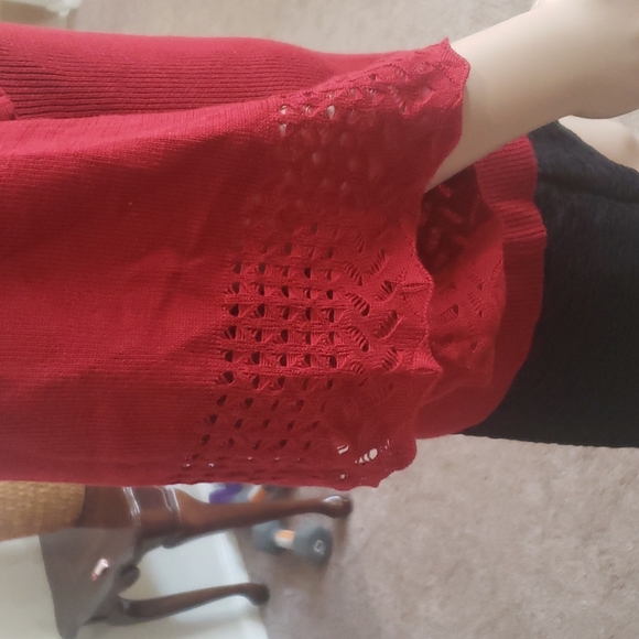 AB Studio xl deep vneck ring necklace perforated flutter sleeve ruby red - Picture 7 of 7
